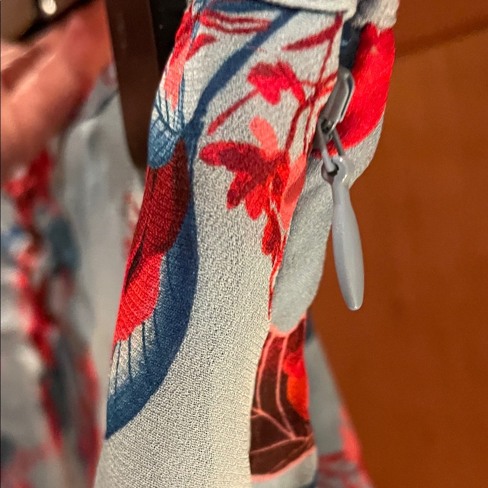 J. Crew Floral Pencil Skirt in Light Blue with Red and silver studs at hem. - Picture 3 of 5